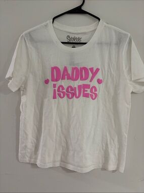 Spencers White 'Daddy Issues' Graphic cropped Tee with Pink Print size large nwt